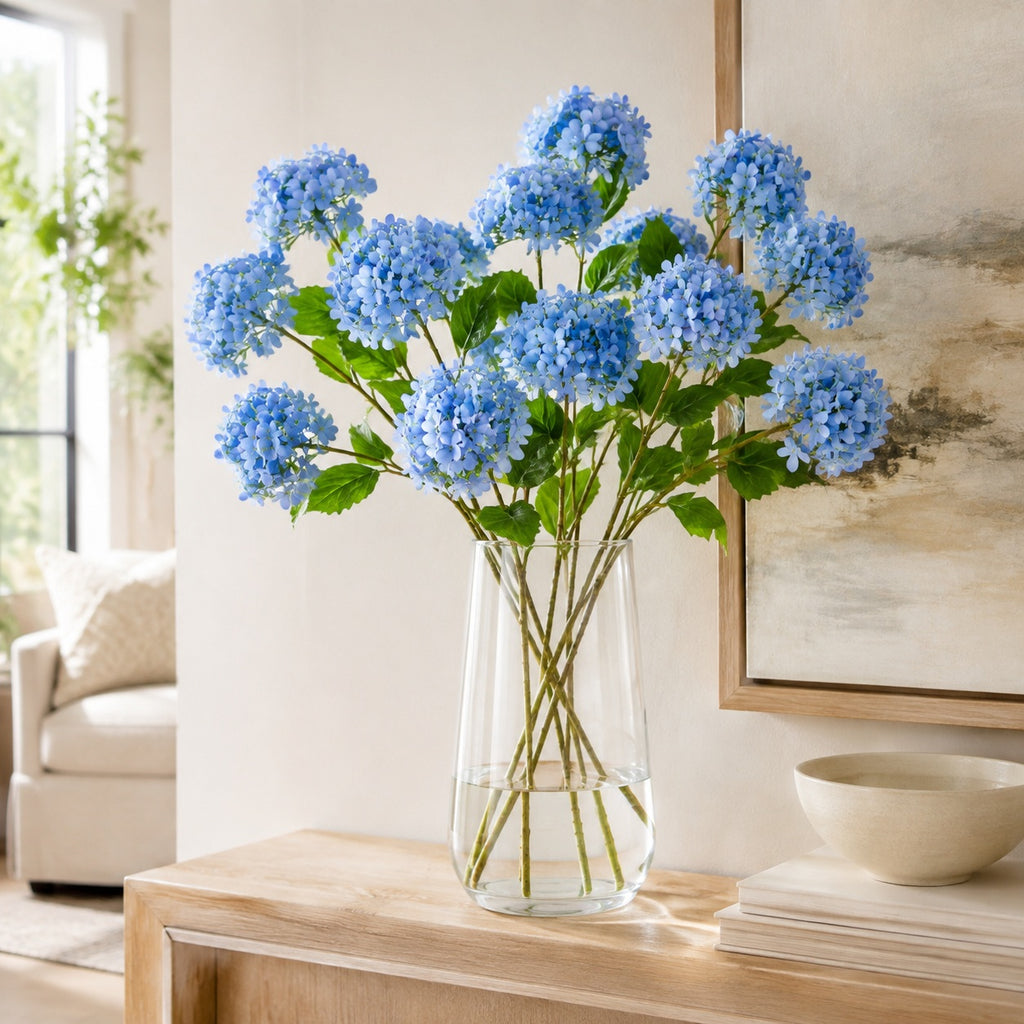 EVERIVELLE Three-Head Artificial Snowball Hydrangea Stem