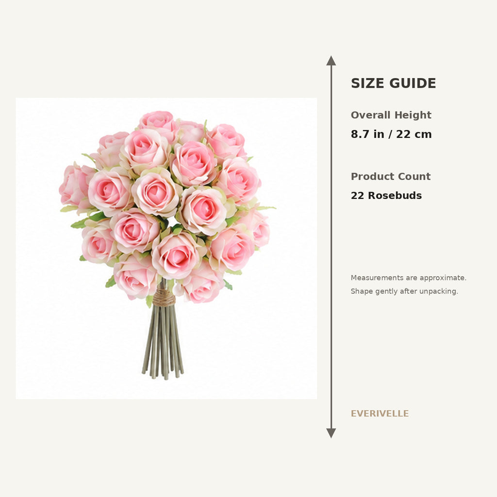 EVERIVELLE 8.7-Inch 22-Head Artificial Mini Rosebud Bouquet