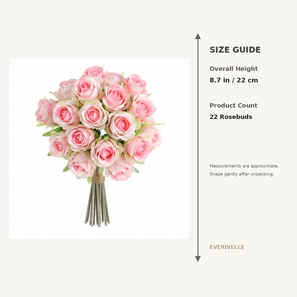 EVERIVELLE 8.7-Inch 22-Head Artificial Mini Rosebud Bouquet