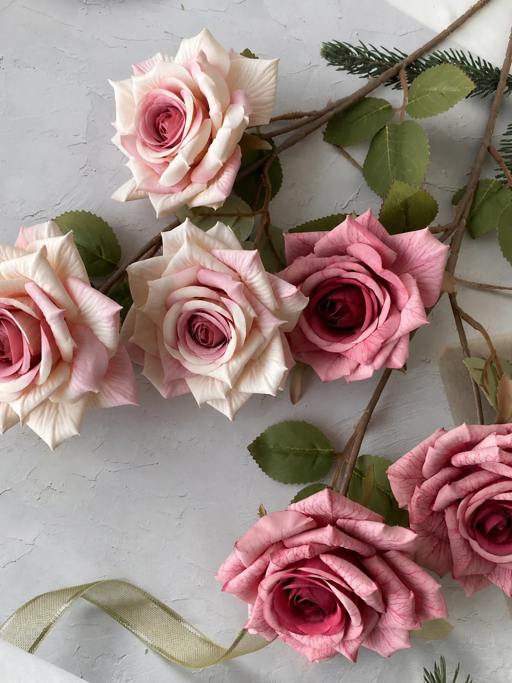 EVERIVELLE Three-Head Cappuccino Artificial Rose Spray