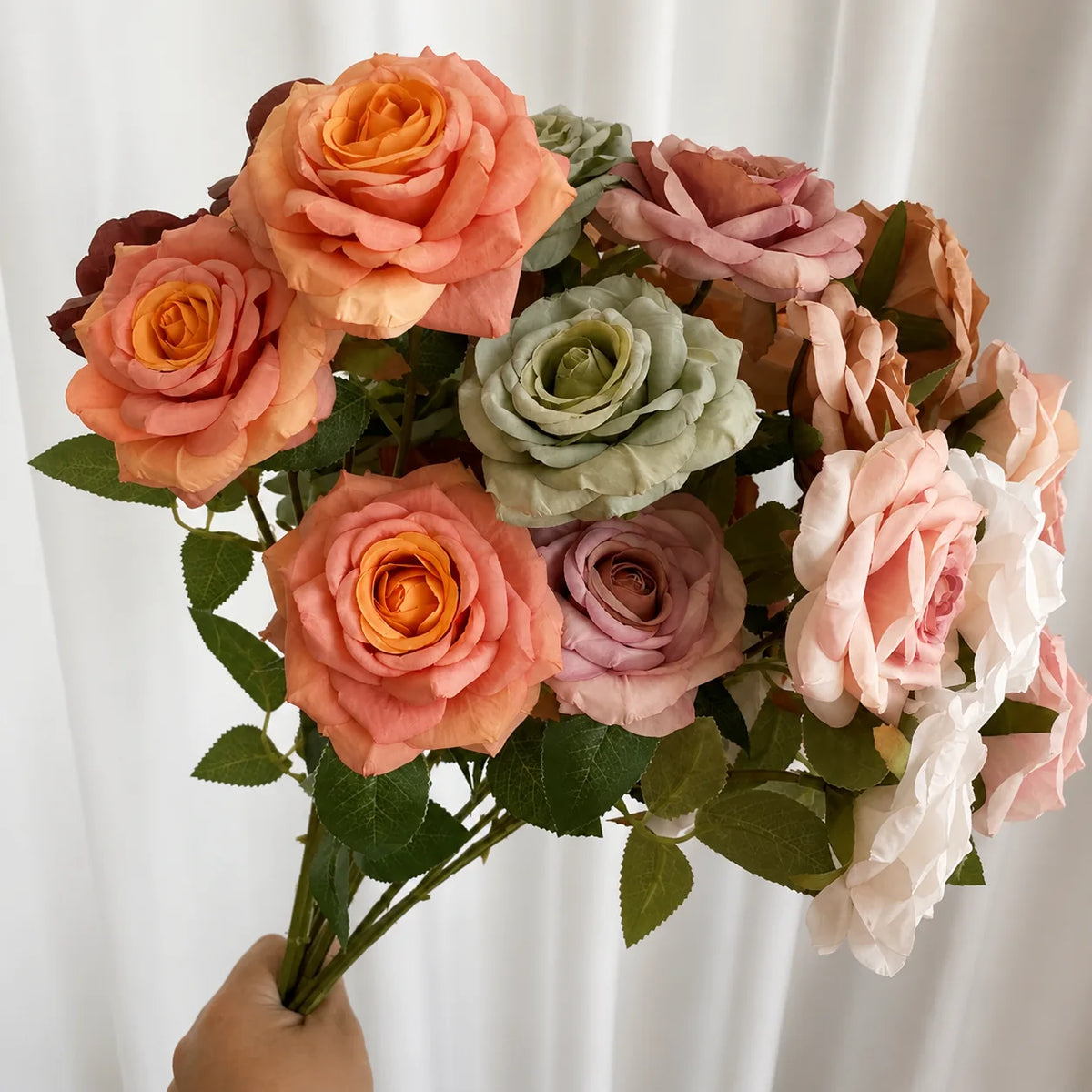 EVERIVELLE Three-Head Cappuccino Artificial Rose Spray