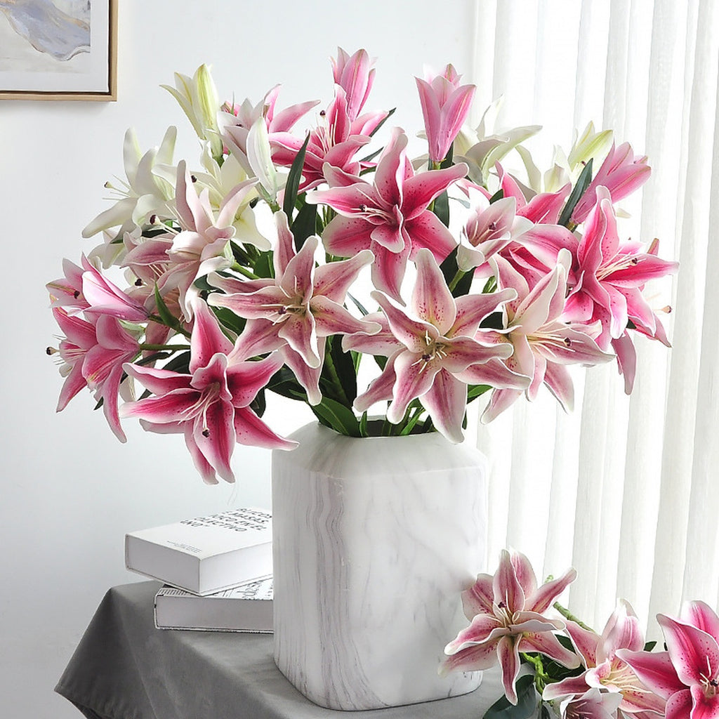 EVERIVELLE Three-Head Painted Artificial Lily Stem