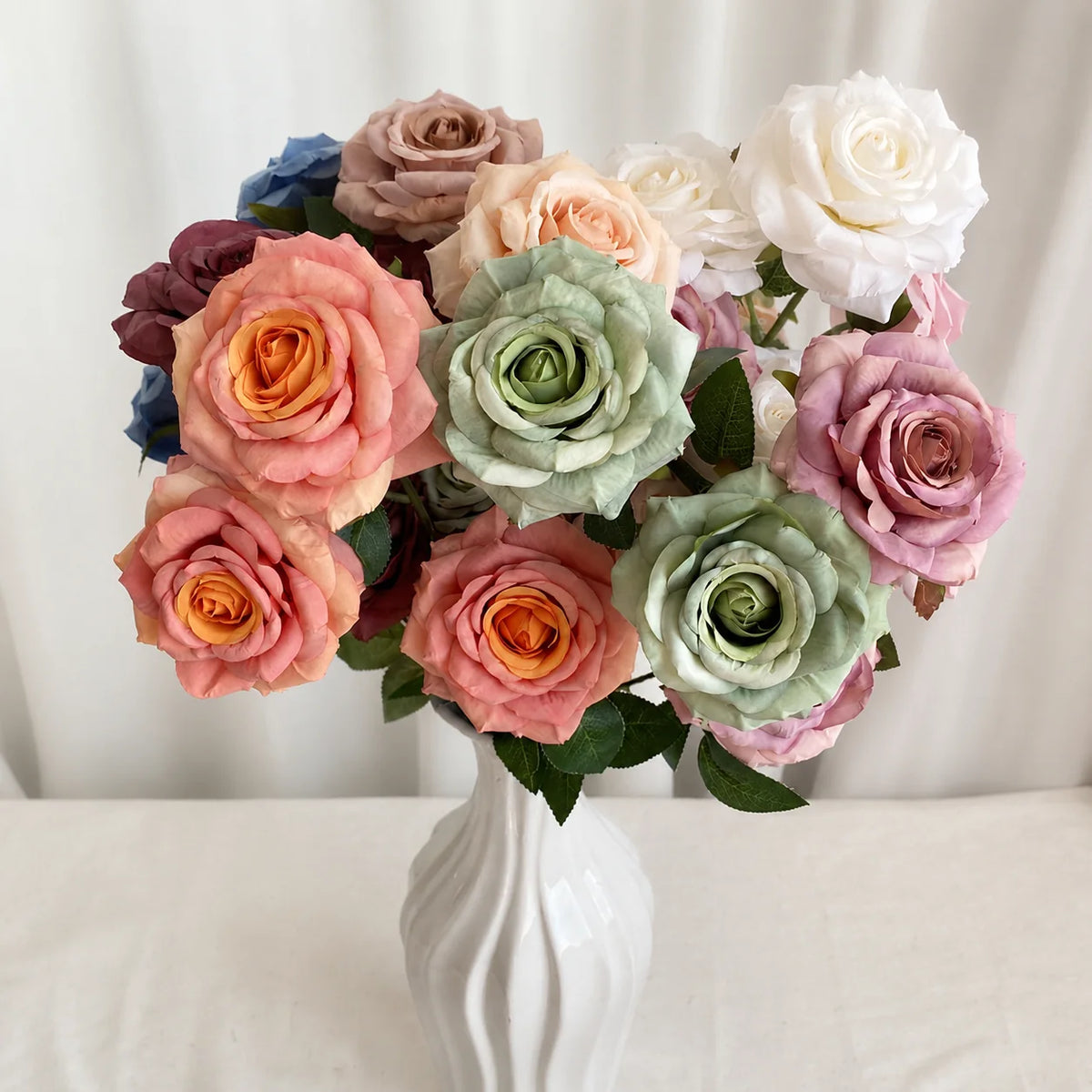 EVERIVELLE Three-Head Cappuccino Artificial Rose Spray