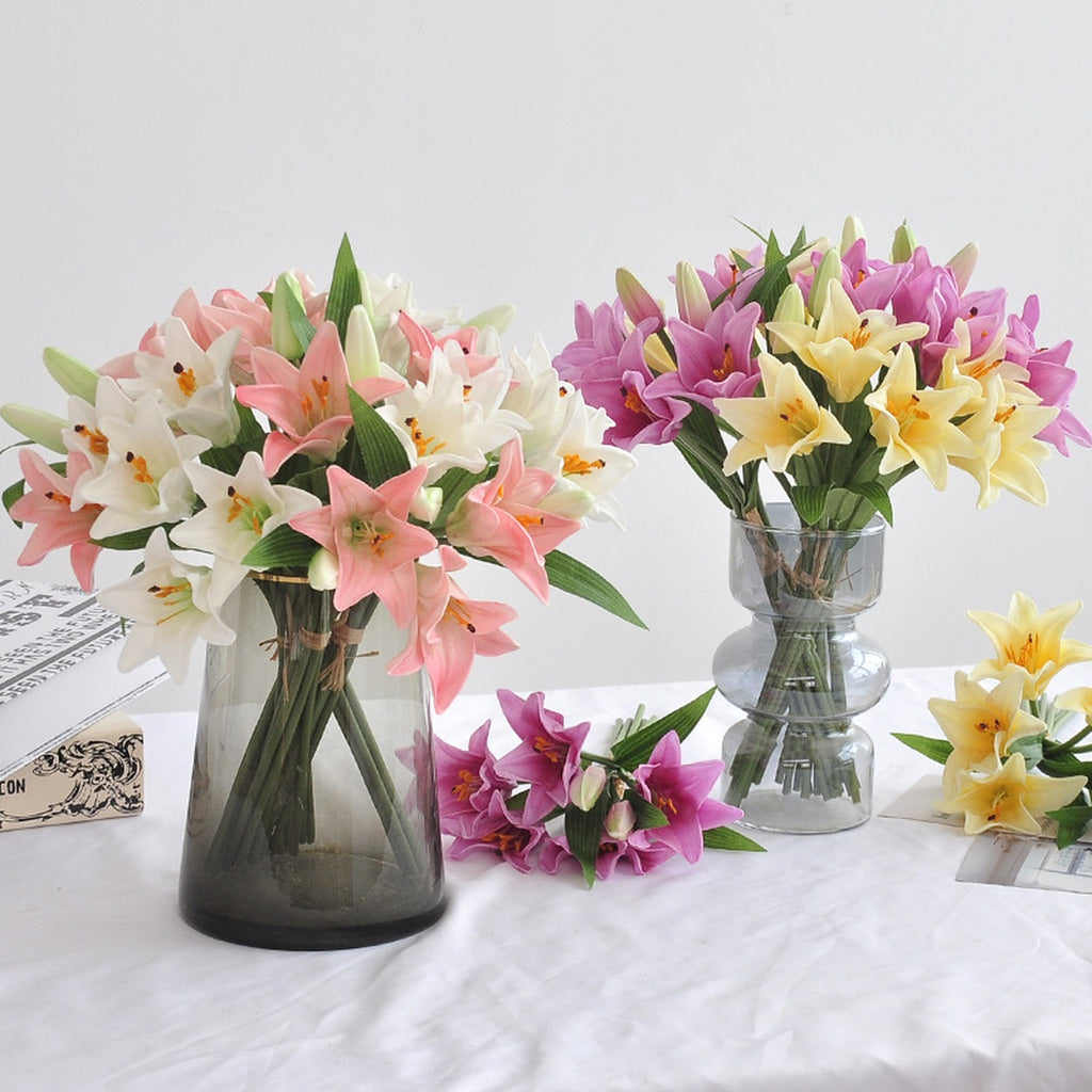 EVERIVELLE Three-Head Painted Artificial Lily Stem