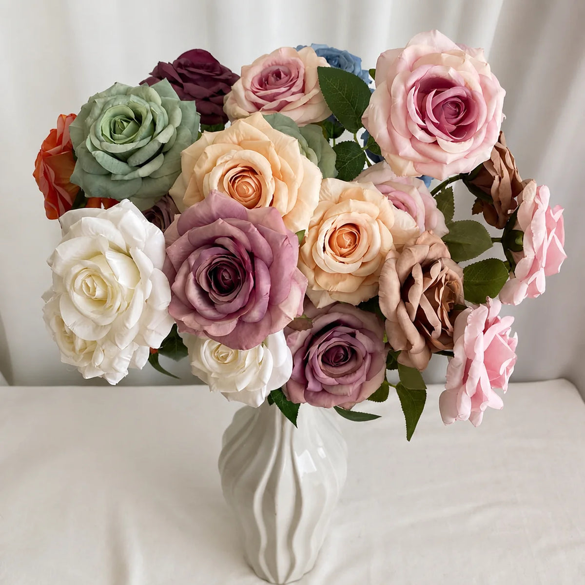 EVERIVELLE Three-Head Cappuccino Artificial Rose Spray