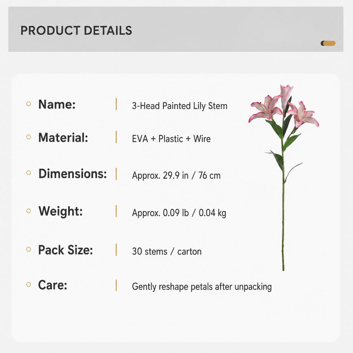 EVERIVELLE Three-Head Painted Artificial Lily Stem