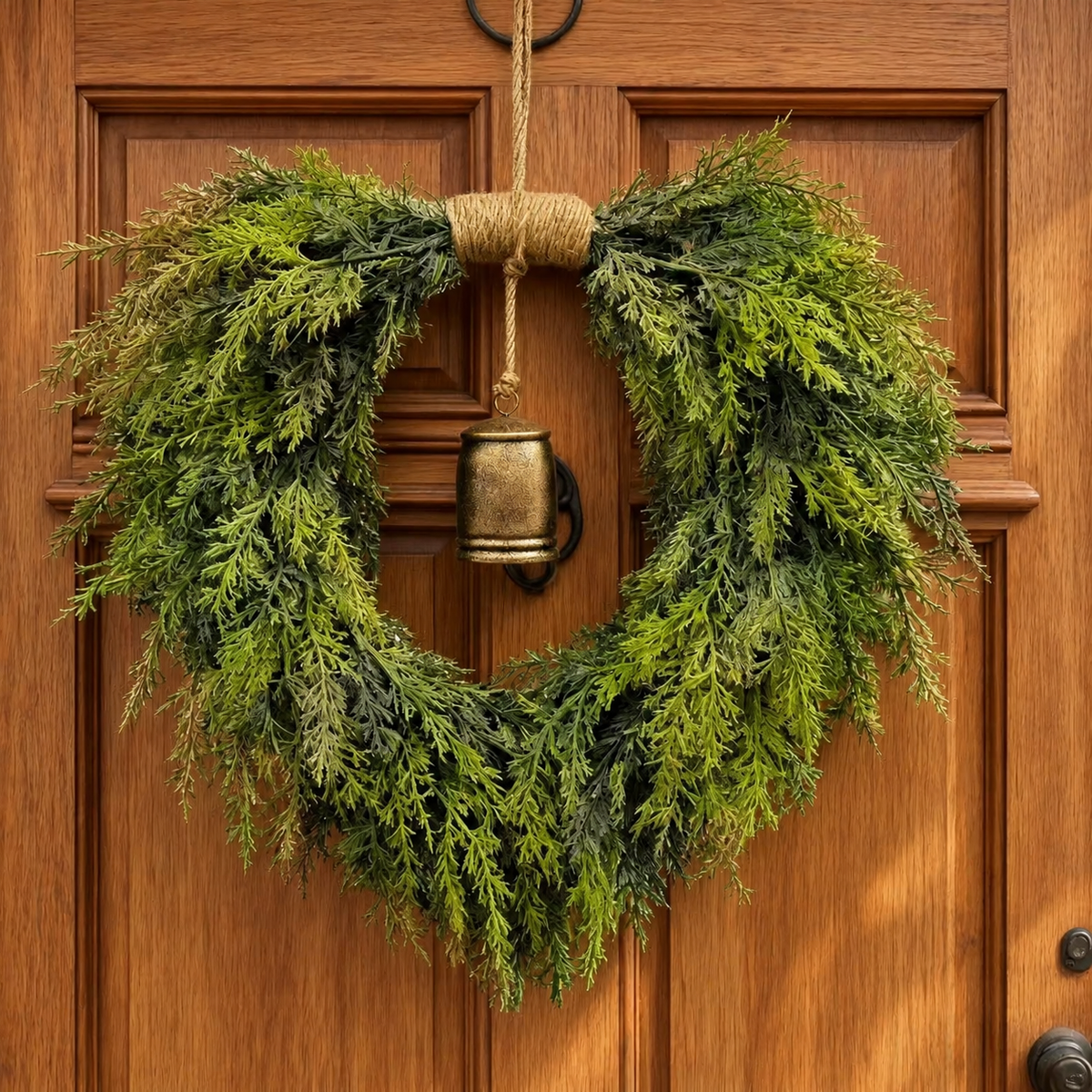 Heart shaped cedar wreath front door