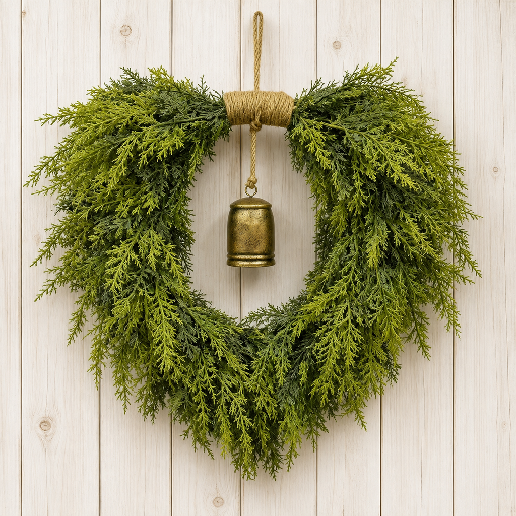 Heart shaped cedar wreath white door