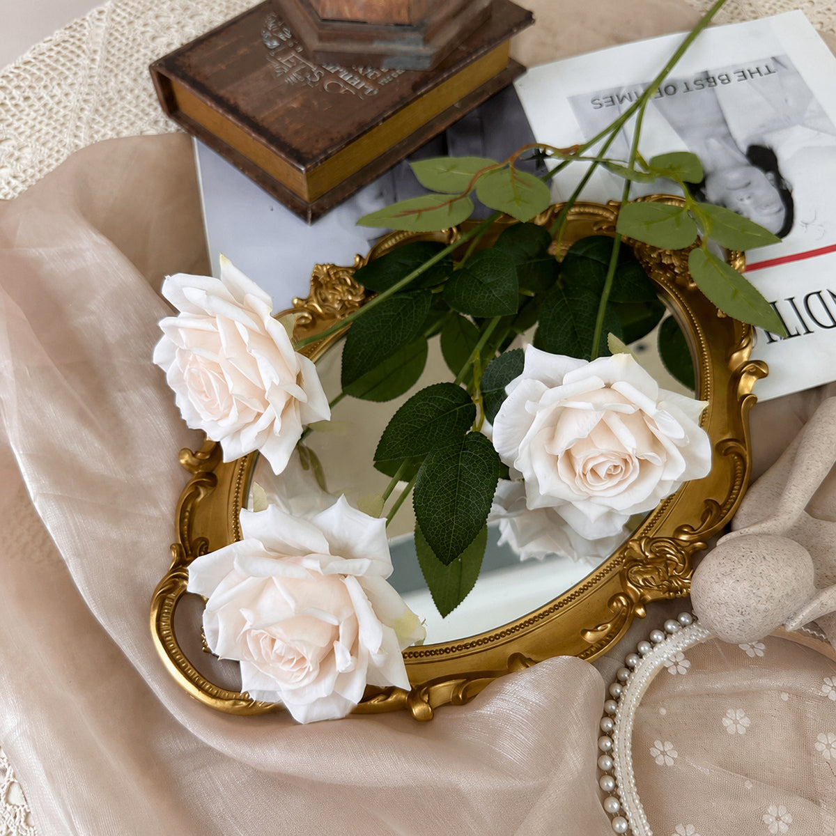 EVERIVELLE Three-Head Artificial Manta Rose Stem