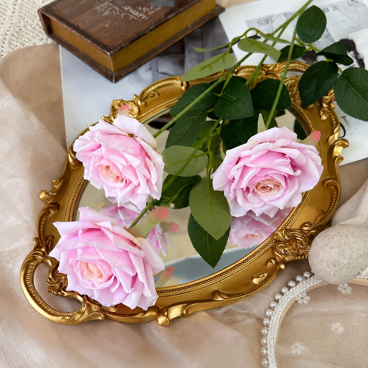 EVERIVELLE Three-Head Artificial Manta Rose Stem