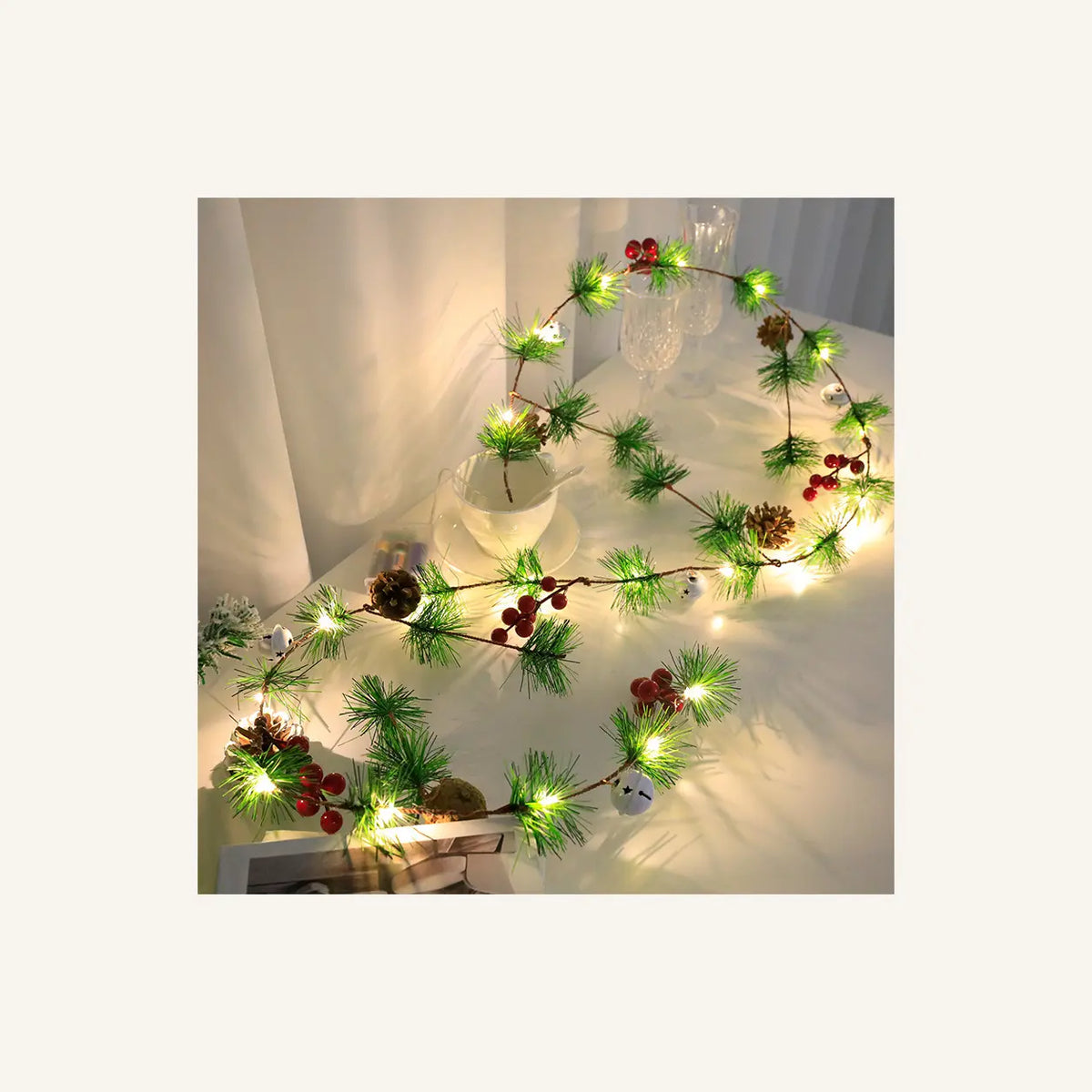 Lighted christmas garland 2m branched red berry