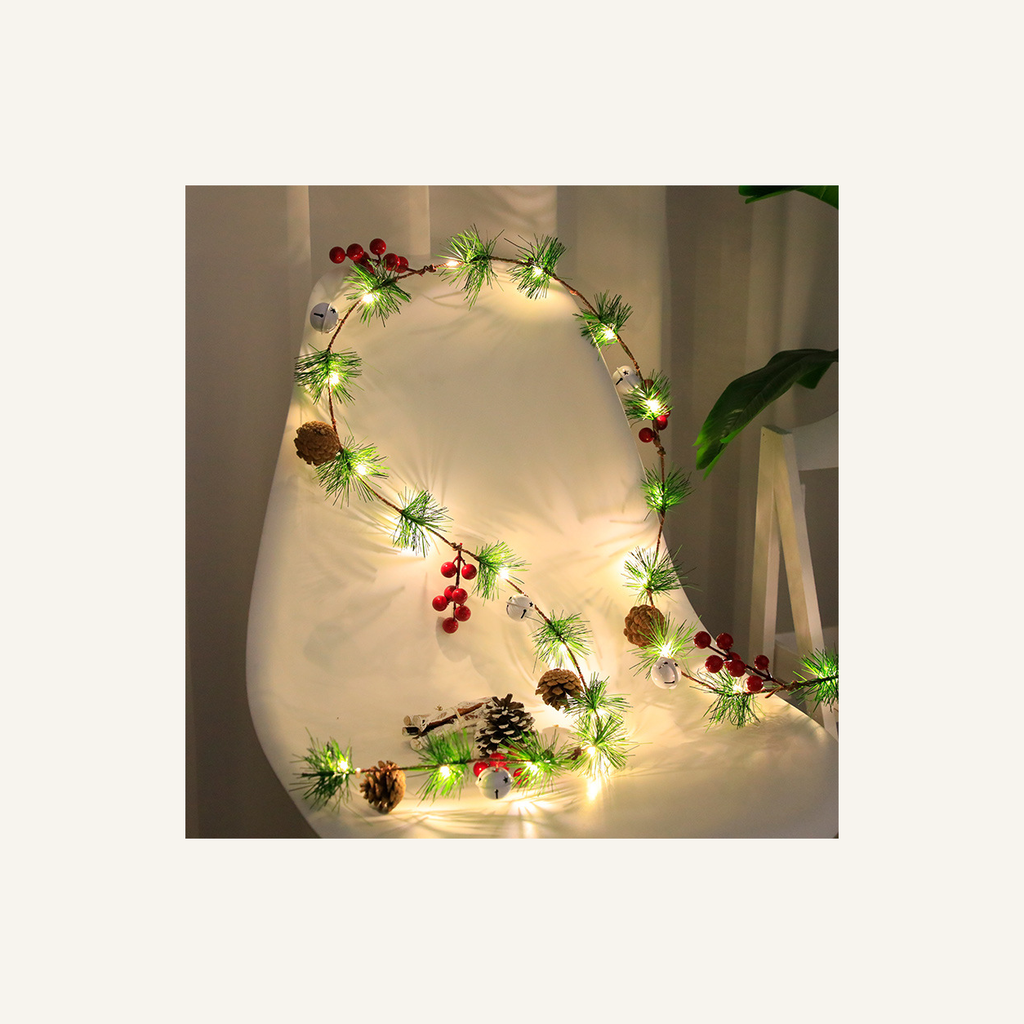 Lighted christmas garland 2m straight red berry