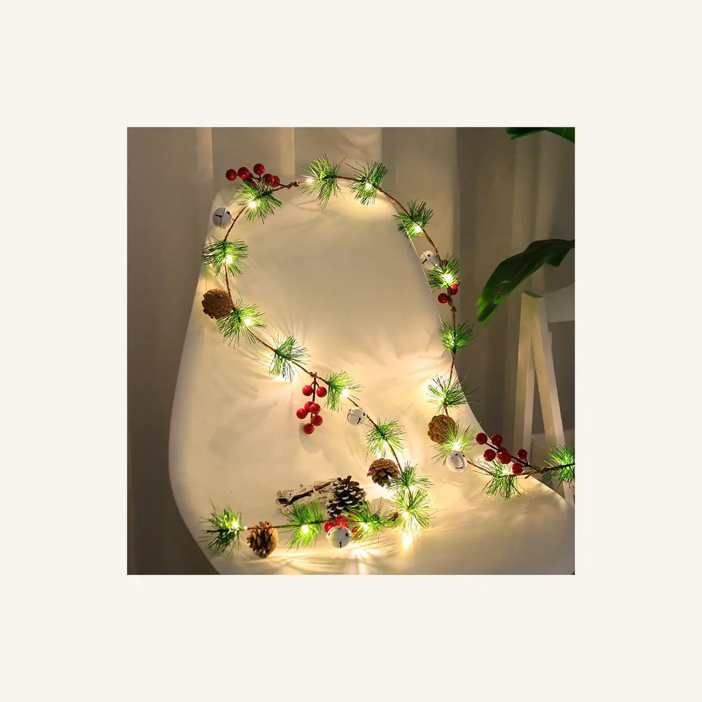 Lighted christmas garland 2m straight red berry