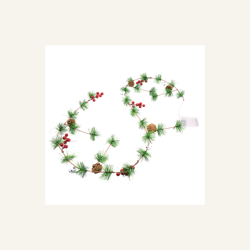 Lighted christmas garland white background