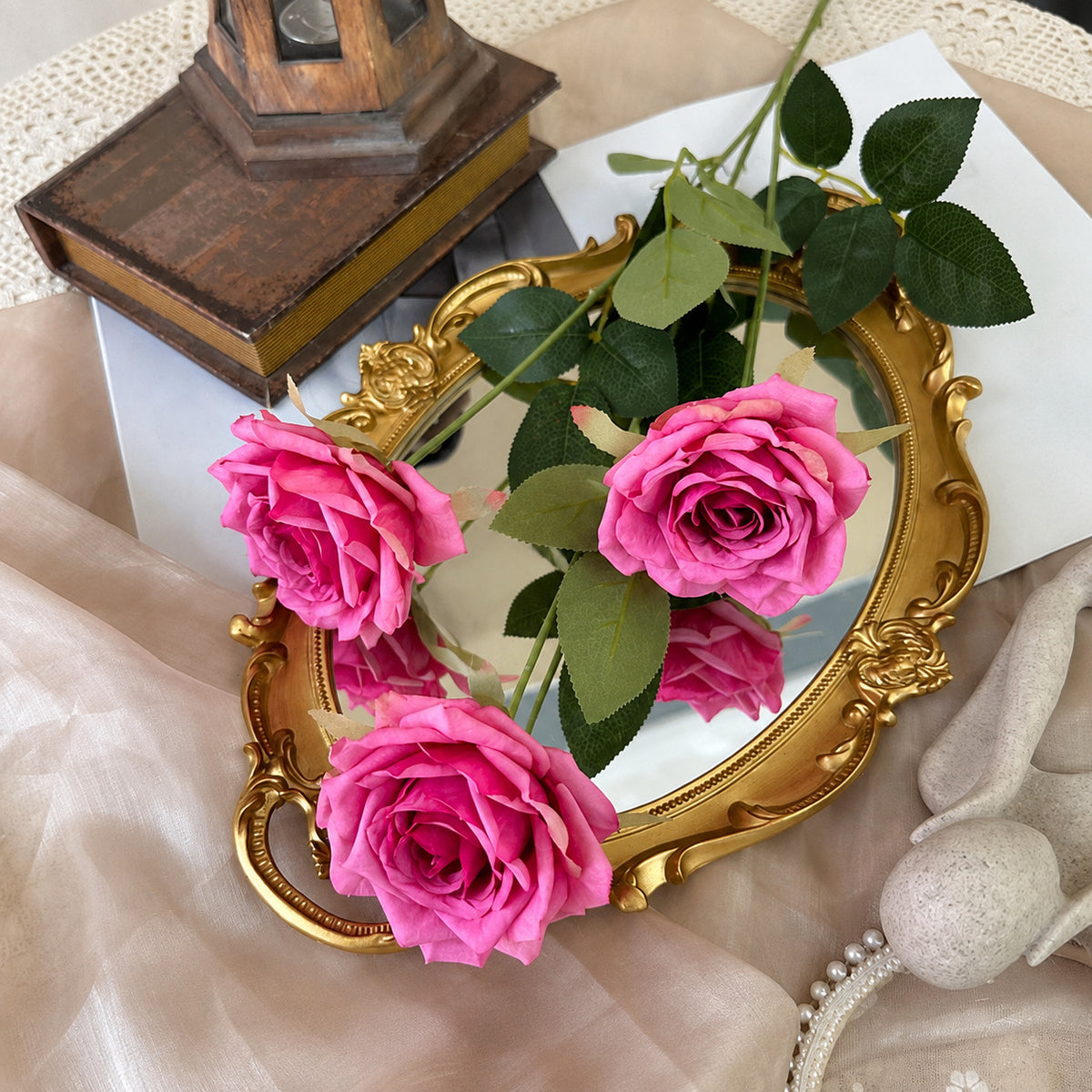 EVERIVELLE Three-Head Artificial Manta Rose Stem
