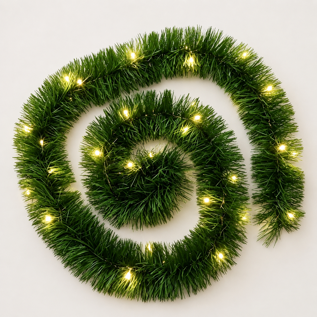 Pine garland lights green warm white