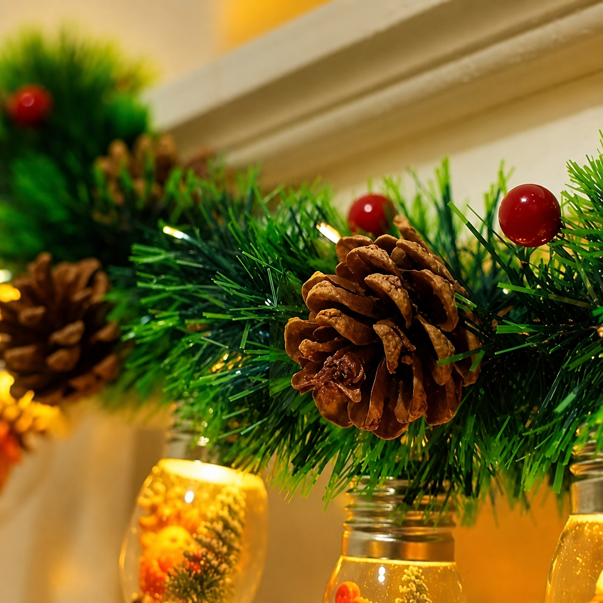 Pinecone berry garland detail