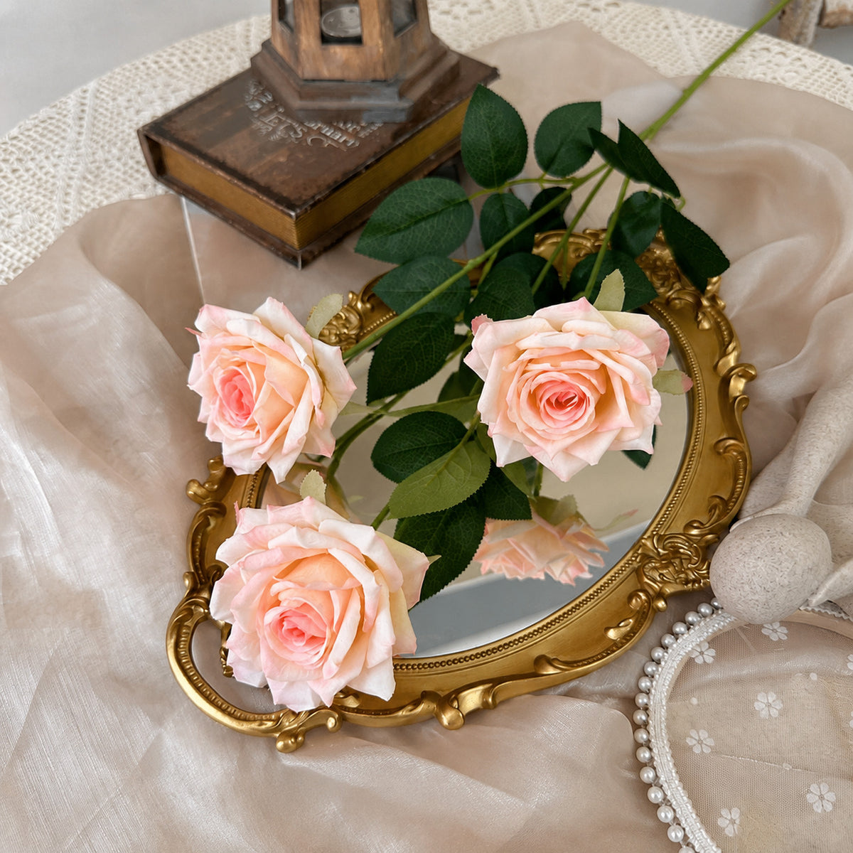 EVERIVELLE Three-Head Artificial Manta Rose Stem