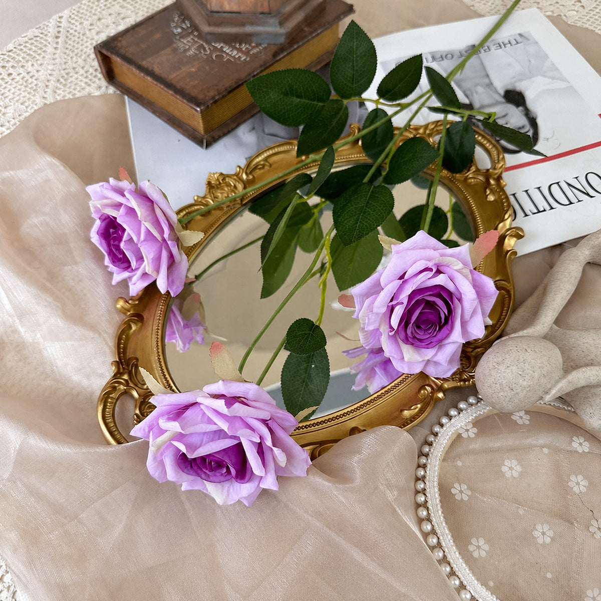 EVERIVELLE Three-Head Artificial Manta Rose Stem