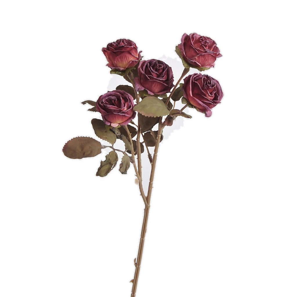 EVERIVELLE Five-Head Vintage Burnt-Edge Artificial Rose Stem