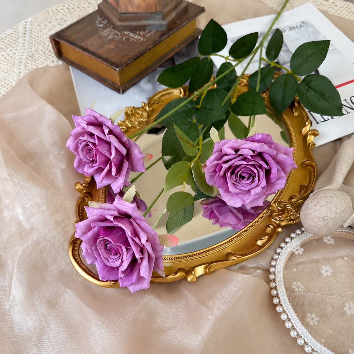 EVERIVELLE Three-Head Artificial Manta Rose Stem