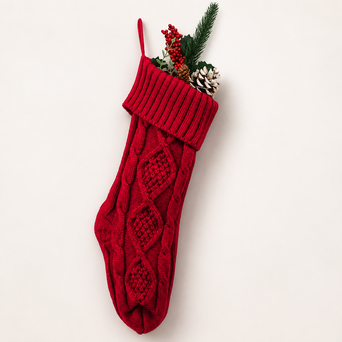 Red diamond knit christmas stocking