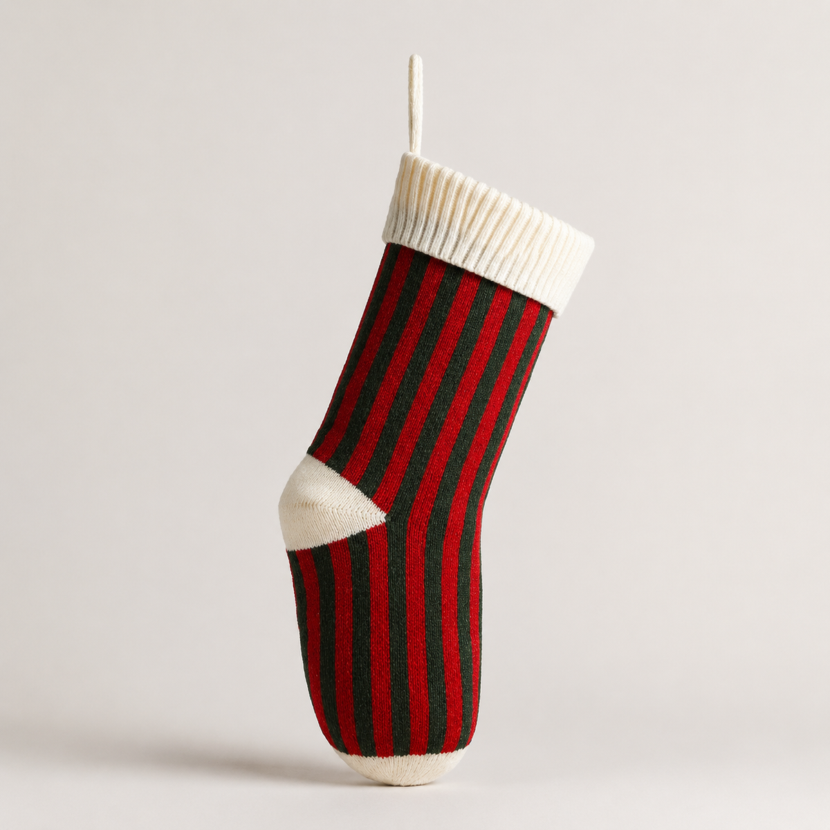 Red forest stripe ivory accents stocking