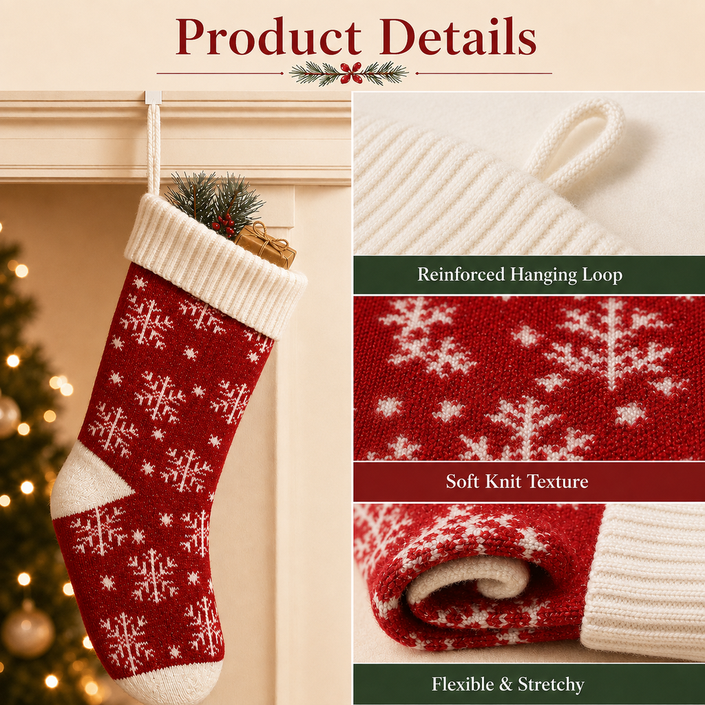 Red ivory snowflake stocking details