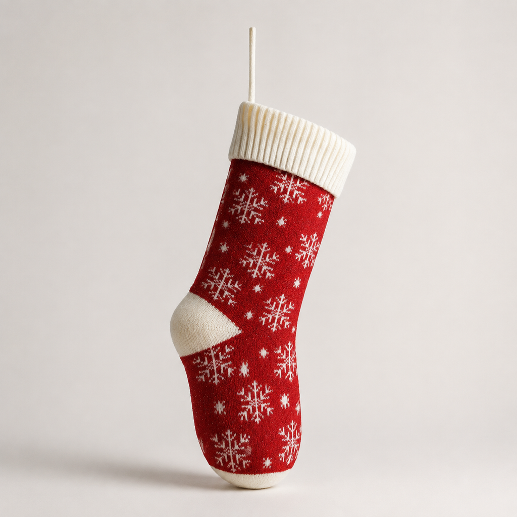 Red ivory white snowflake stocking