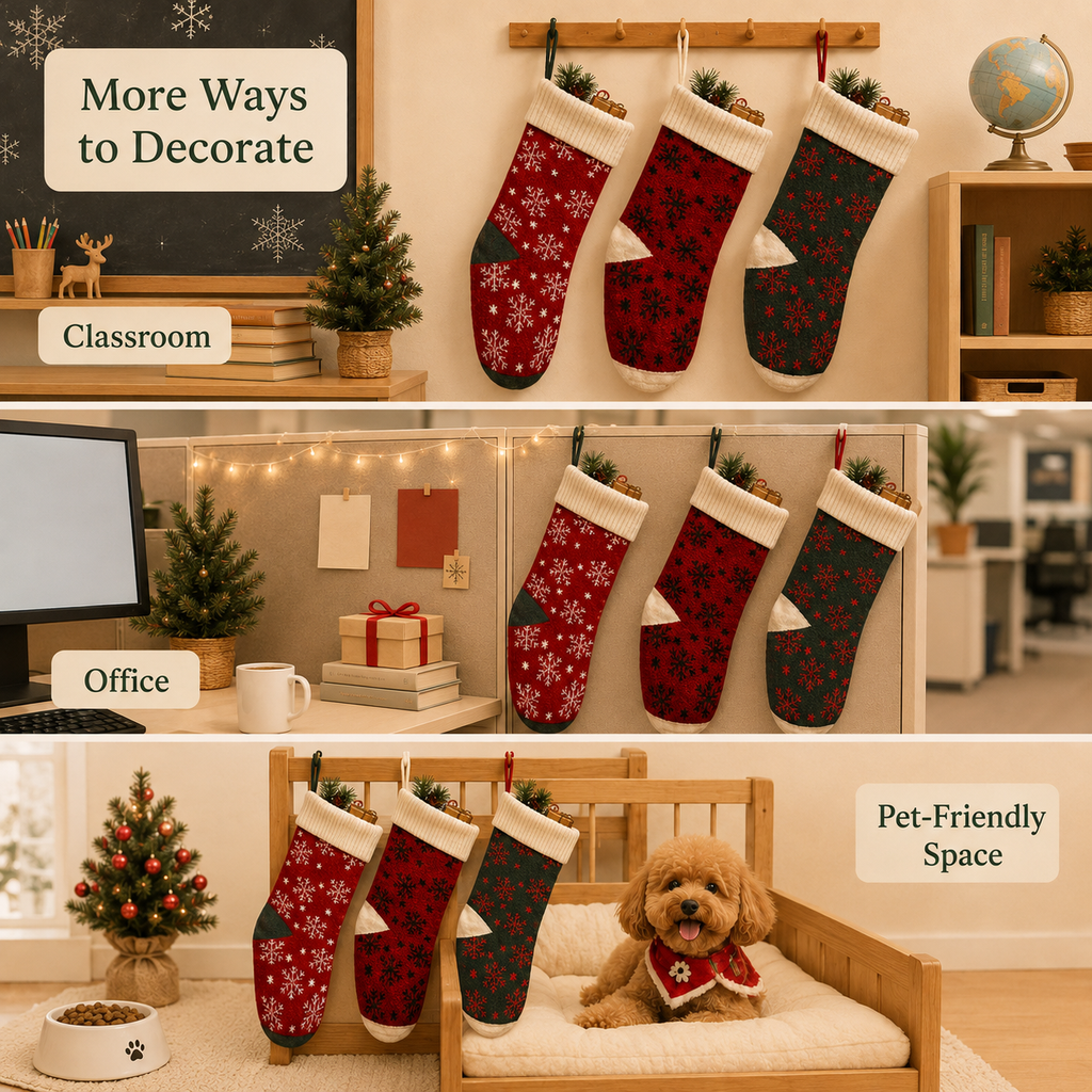 Snowflake knit stockings classroom office pet friendly