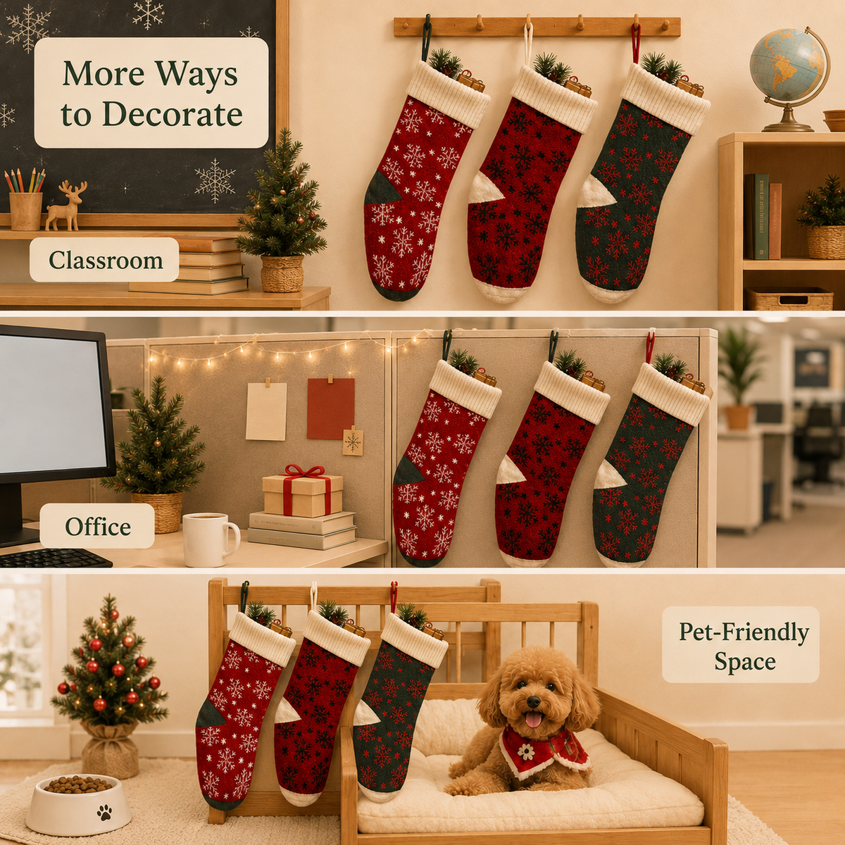 Snowflake knit stockings classroom office pet friendly