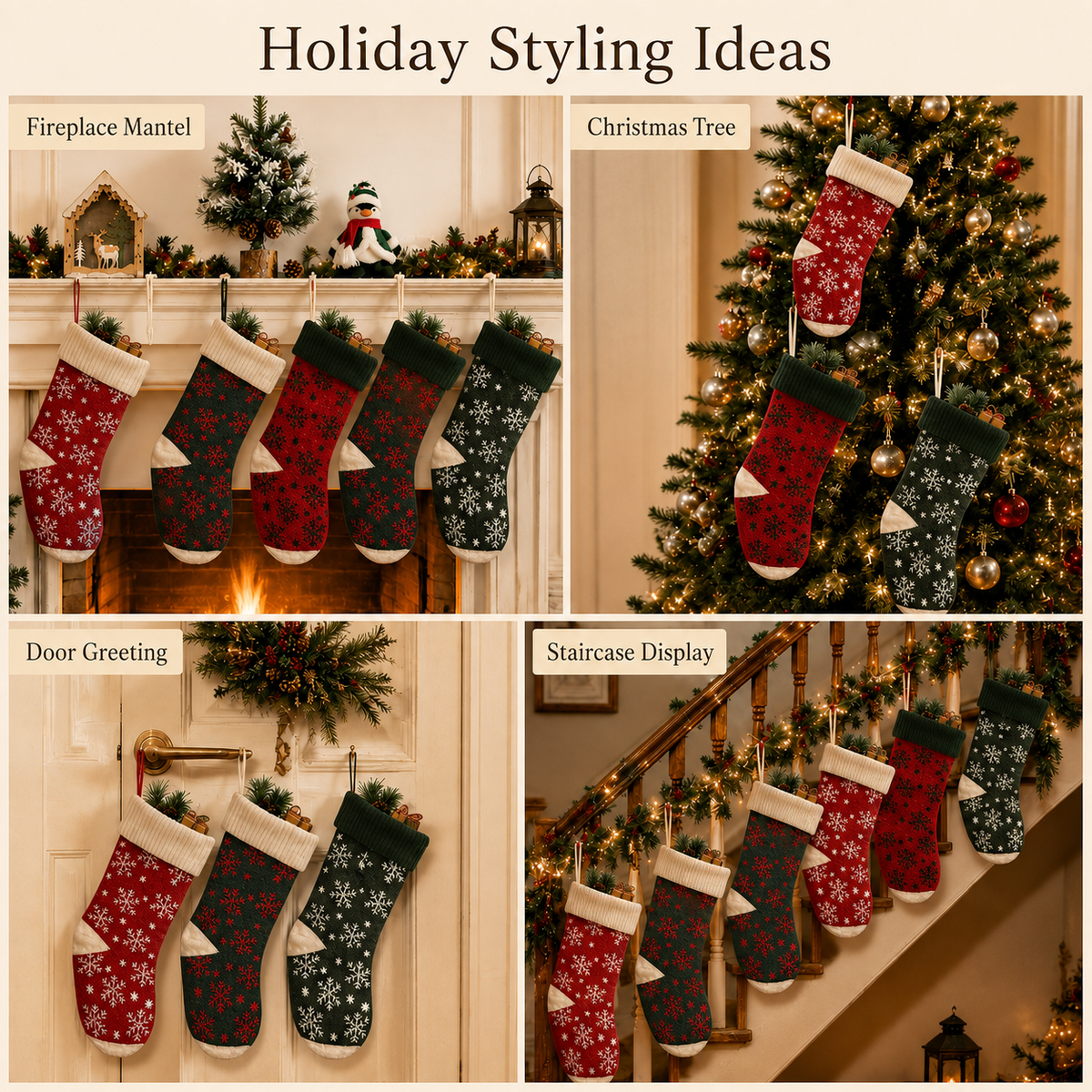 Snowflake knit stockings holiday styling ideas