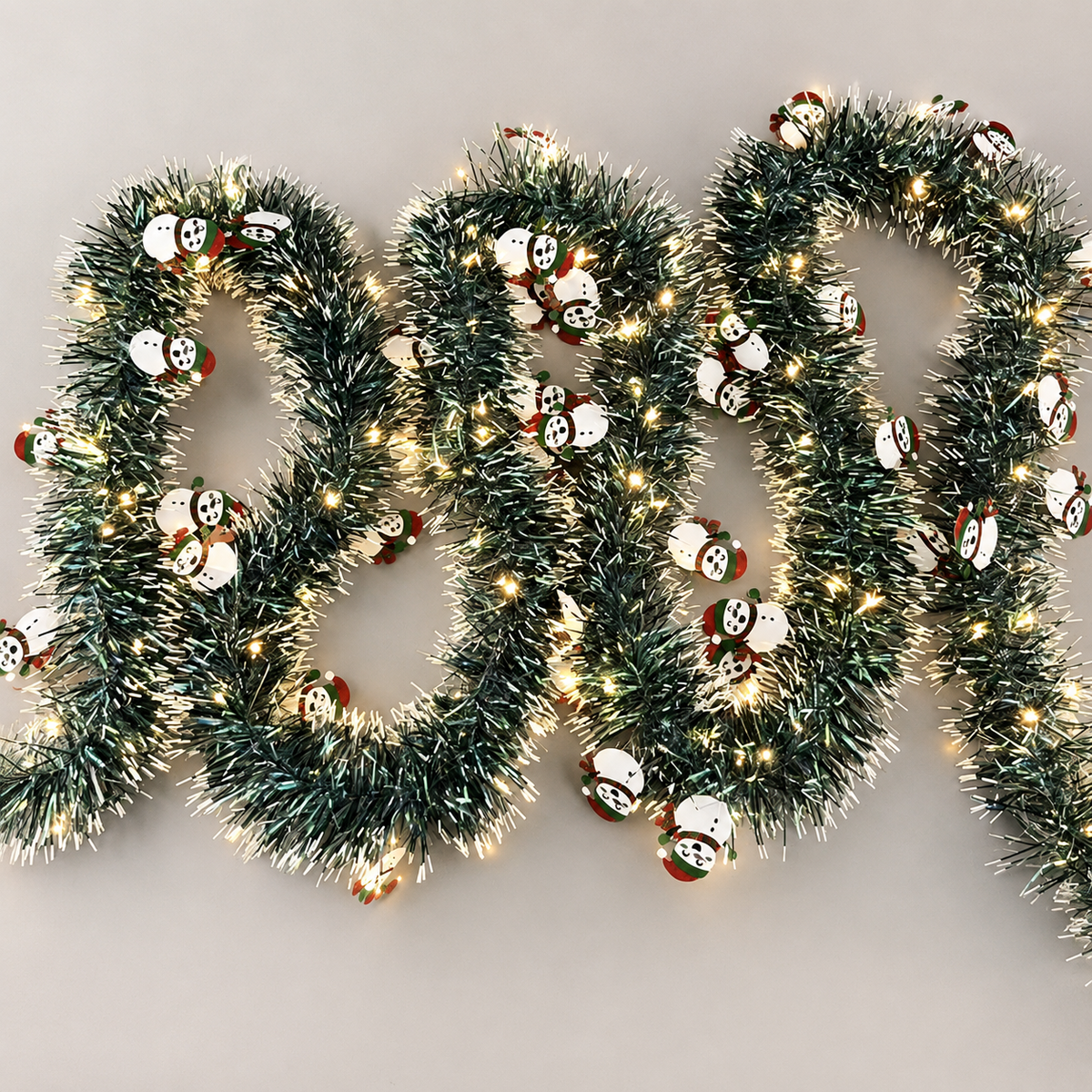 Snowman tinsel garland warm white