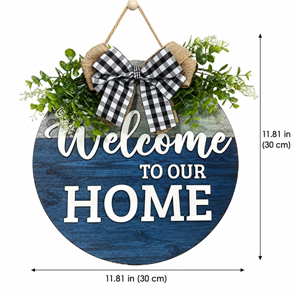 Rustic Welcome Floral Wood Door Sign