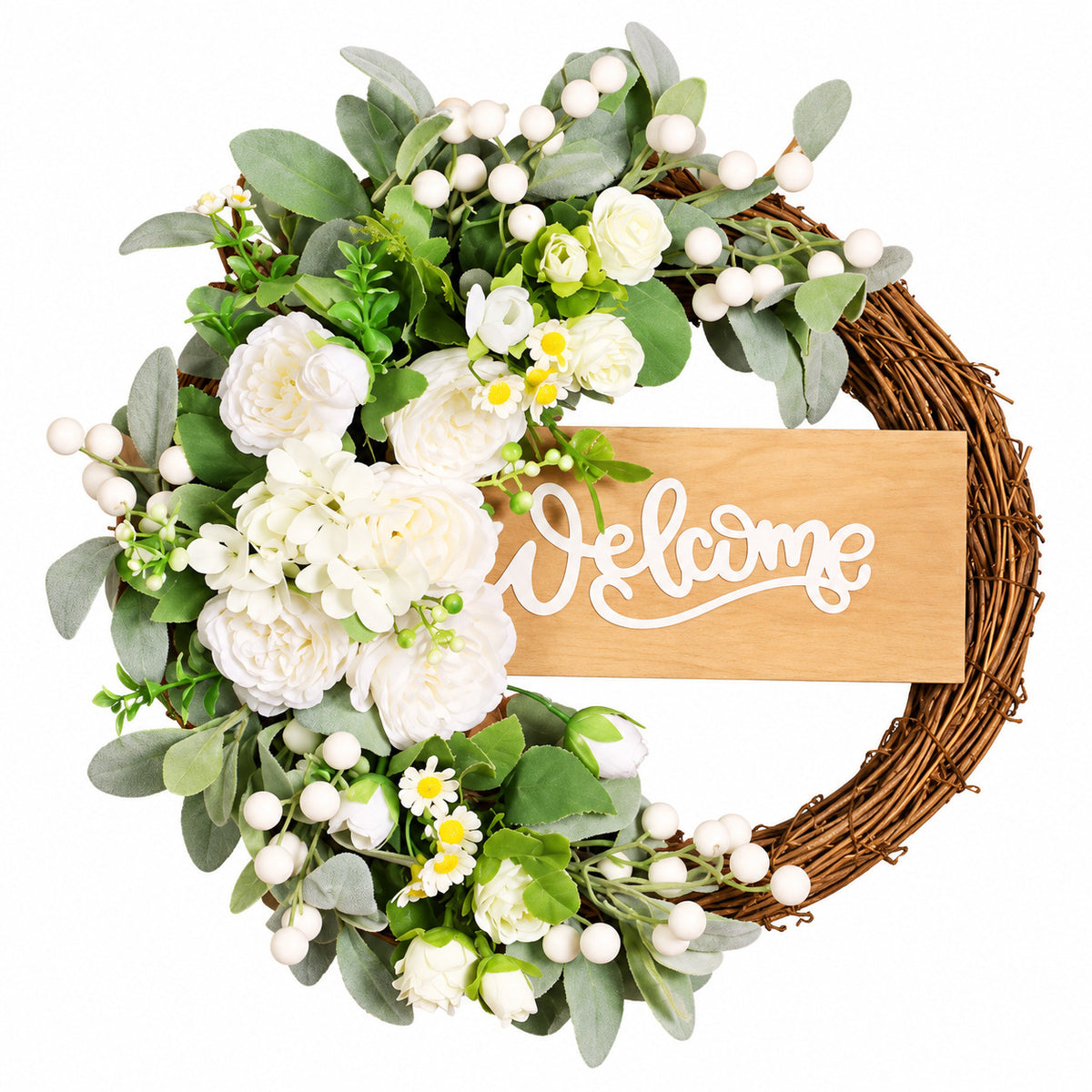 Welcome Peony Wood Sign Spring Wreath Collection
