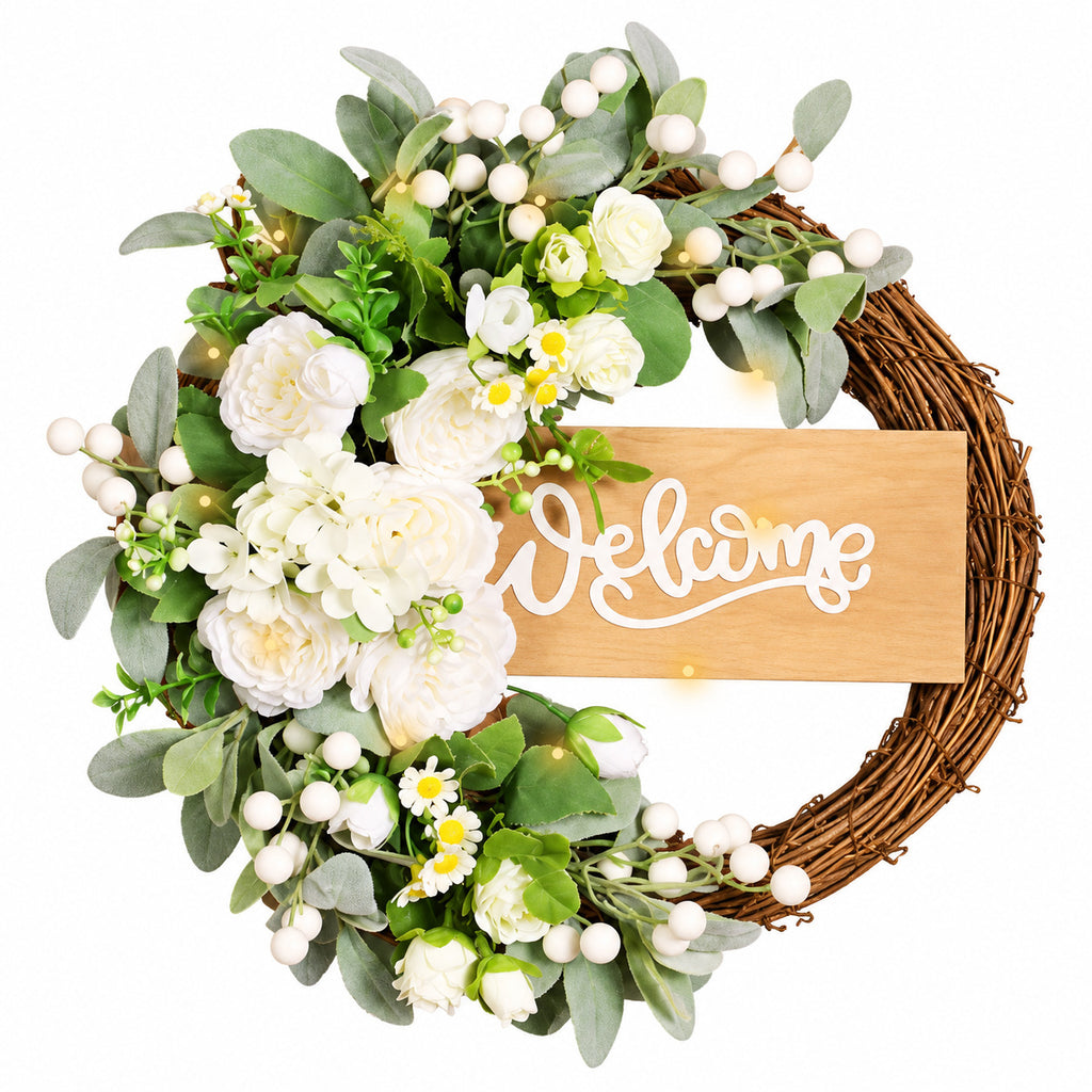 Welcome Peony Wood Sign Spring Wreath Collection