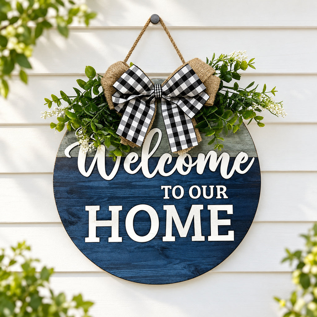 Rustic Welcome Floral Wood Door Sign