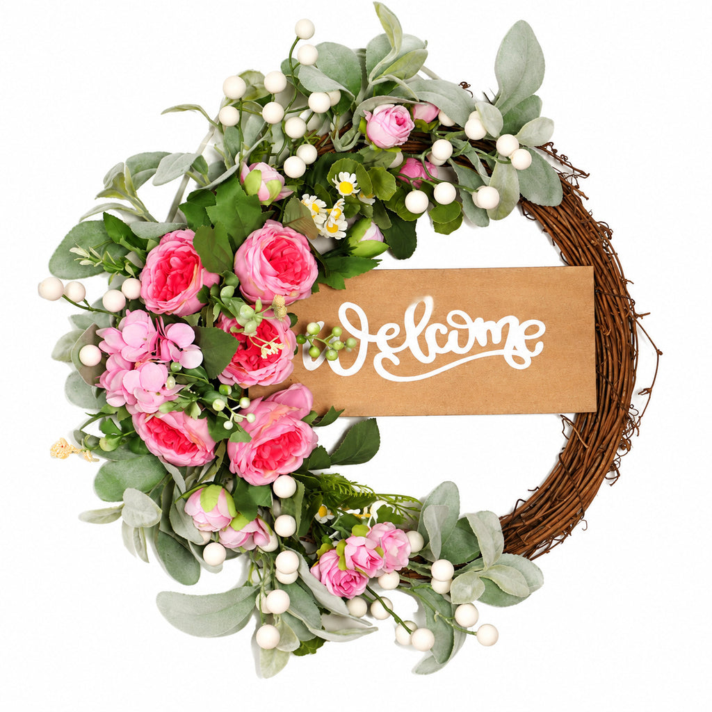 Welcome Peony Wood Sign Spring Wreath Collection