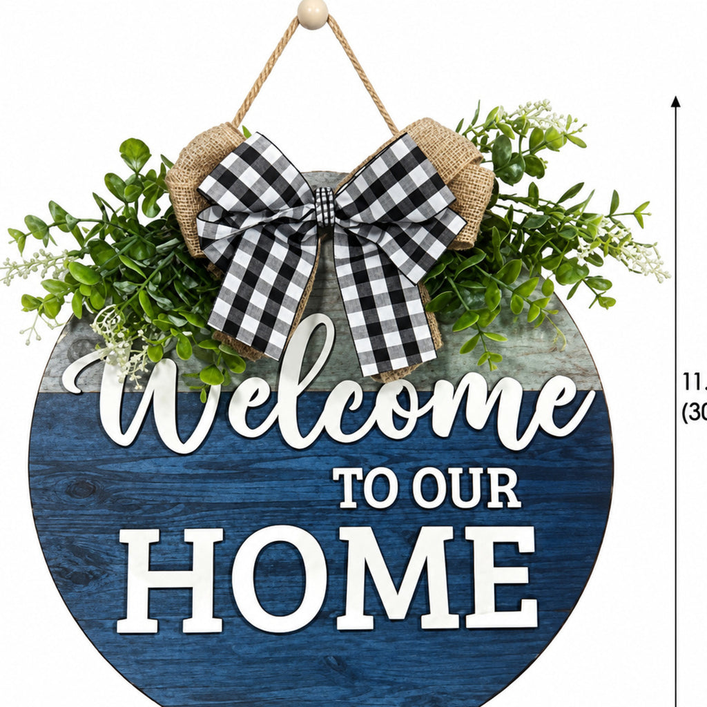 Rustic Welcome Floral Wood Door Sign