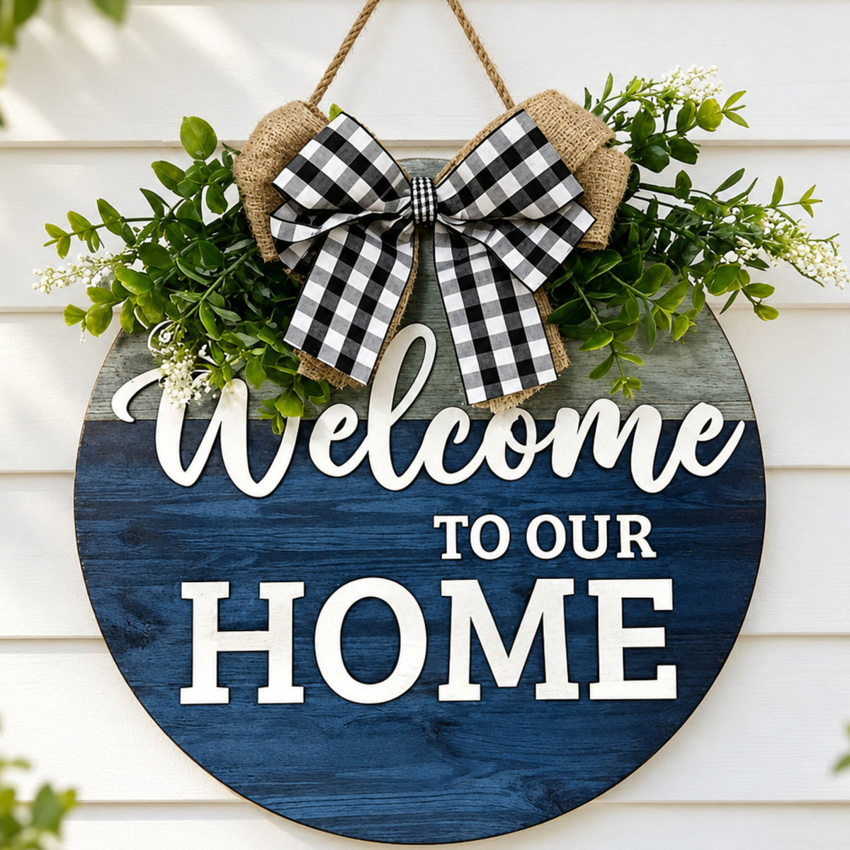 Rustic Welcome Floral Wood Door Sign