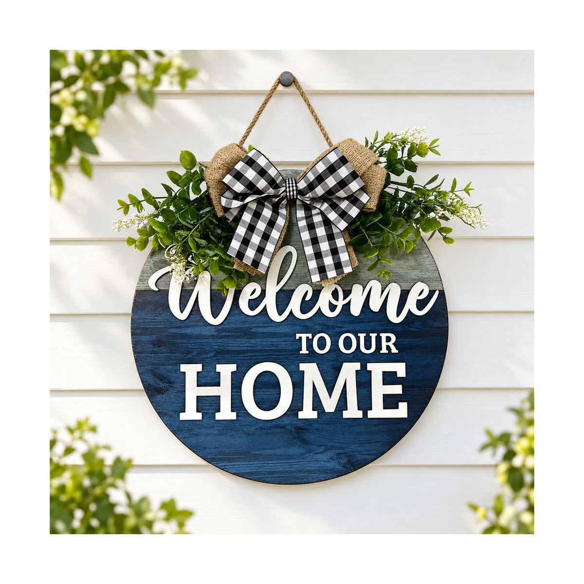 Rustic Welcome Floral Wood Door Sign