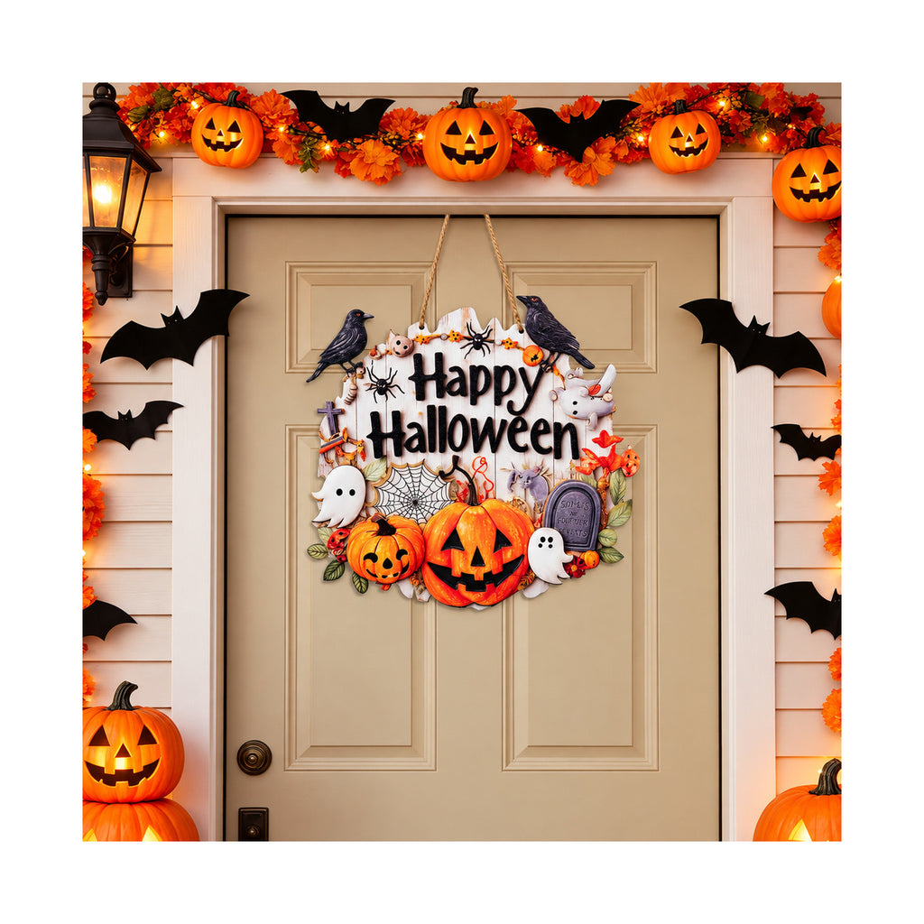 Halloween Pumpkin & Ghost Hanging Door Sign