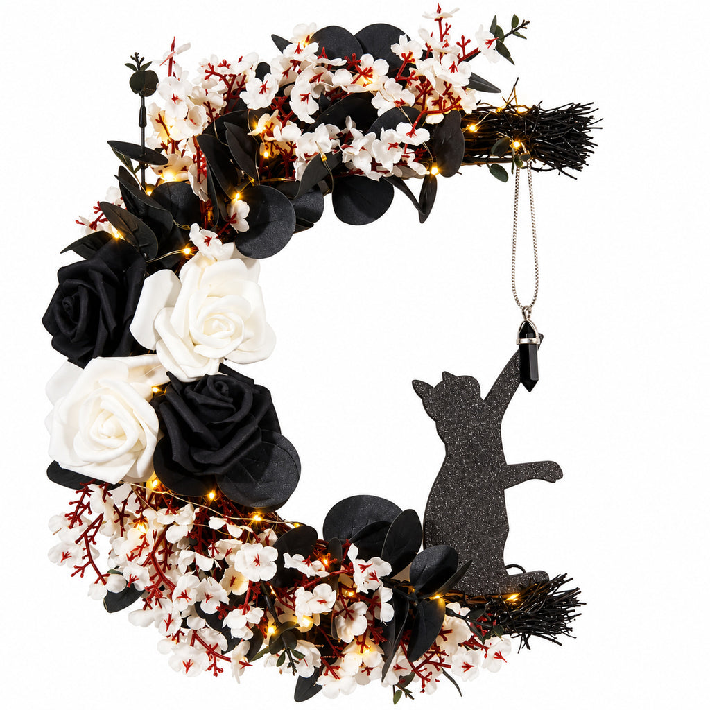 Halloween Crescent Moon Cat Wreath Collection