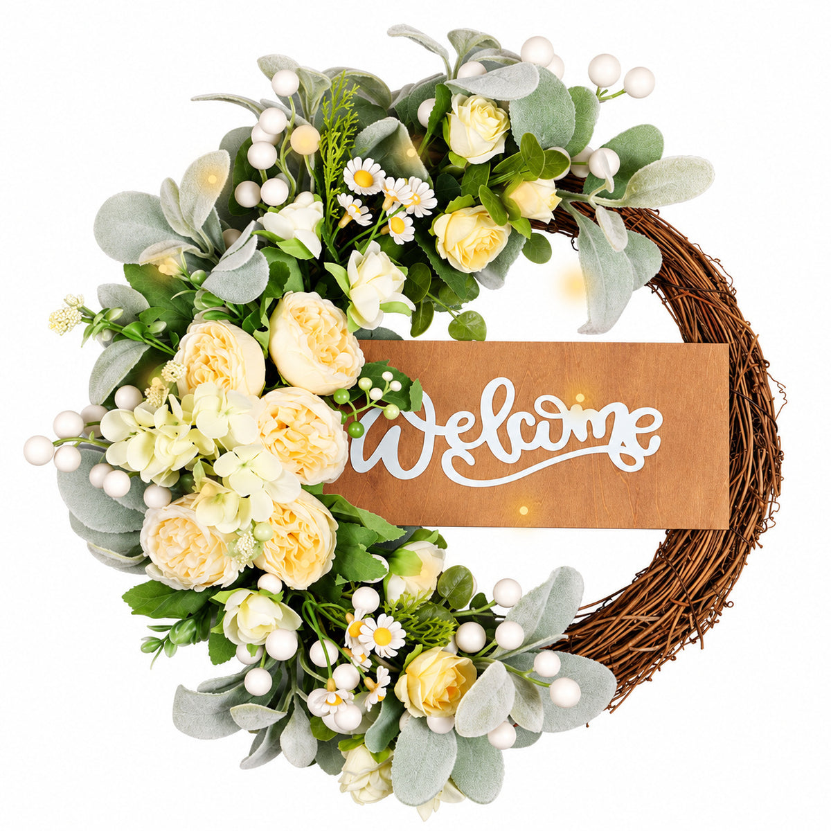 Welcome Peony Wood Sign Spring Wreath Collection