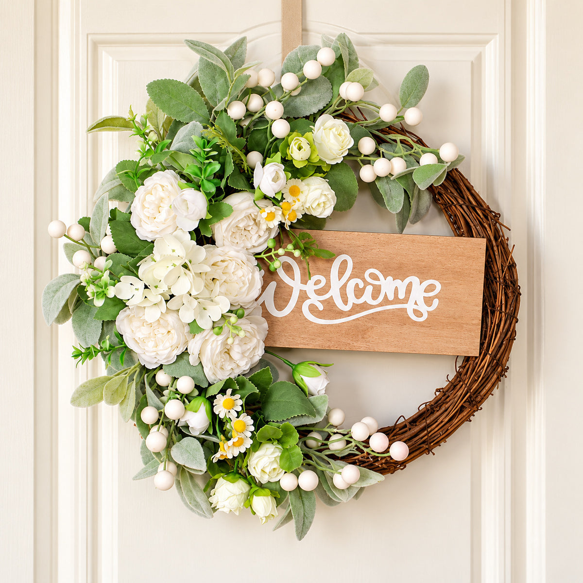 Welcome Peony Wood Sign Spring Wreath Collection