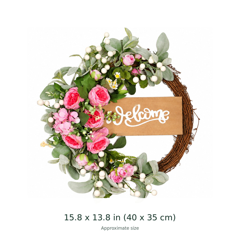 Welcome Peony Wood Sign Spring Wreath Collection