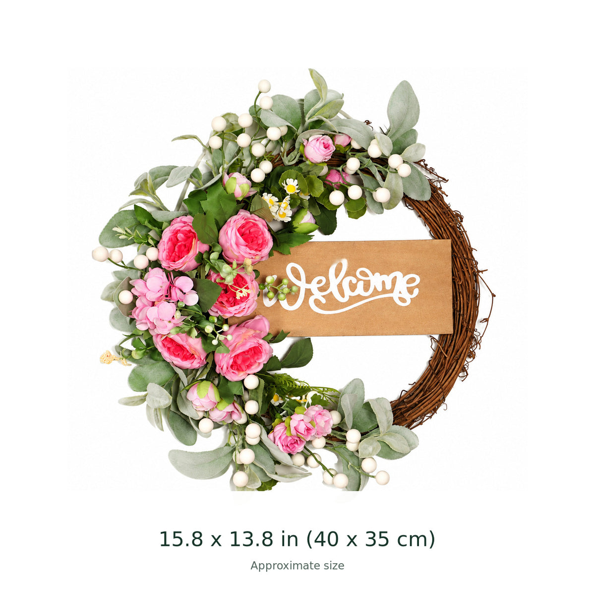 Welcome Peony Wood Sign Spring Wreath Collection