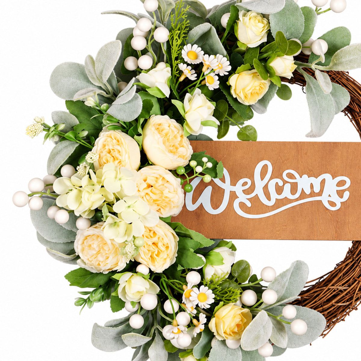 Welcome Peony Wood Sign Spring Wreath Collection