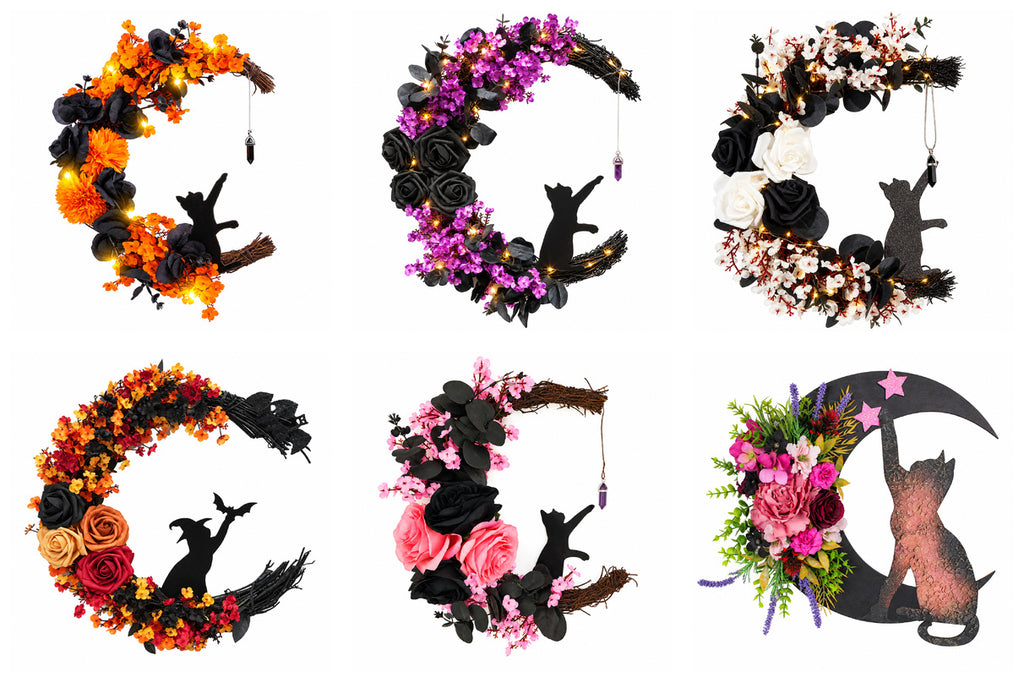 Halloween Crescent Moon Cat Wreath Collection