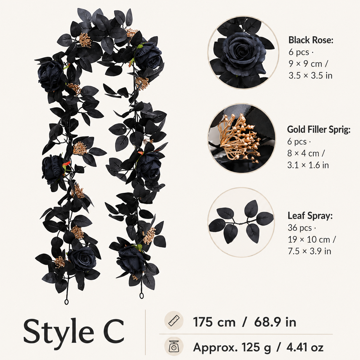 Style c black rose gold sprig garland specs